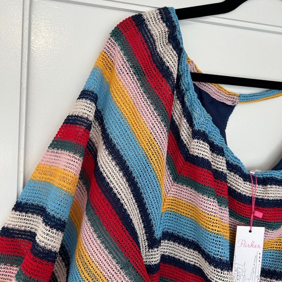 Parker Felicia Off Shoulder Top Sz L Multicolor Stripes Knit Balloon Sleeves - Picture 4 of 9